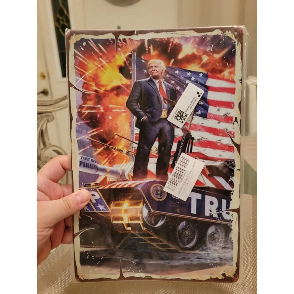 8 x 12 inches Tin Metal Sign TRUMP 2024 ( Standing on War Tank ) Wall Decoration